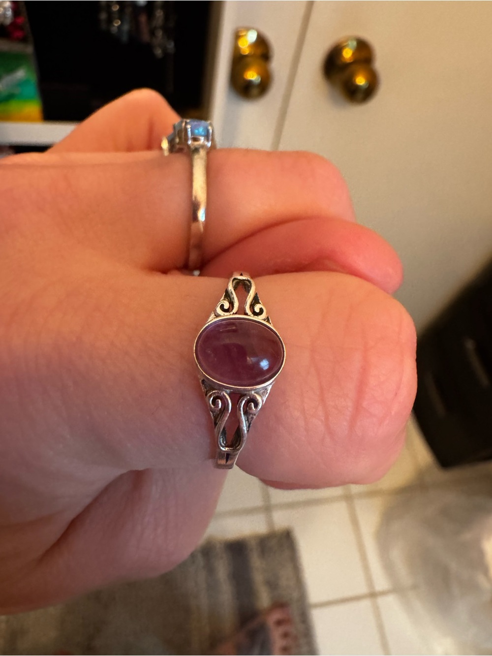 Sterling Silver Amethyst Gemstone Filigree Ring - Picture 3 of 3